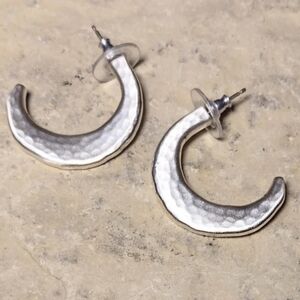 Brighton Versailles Montagne Hammered Silver Tone Hoop Earrings